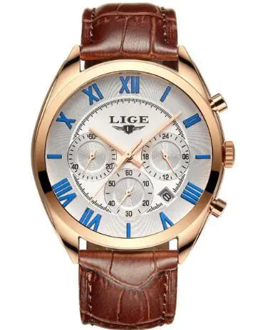 Luxury Men's Waterproof Quartz Chronograph Leather Watch